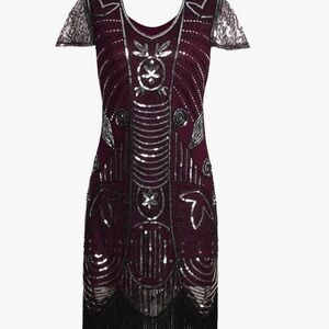 Vijiv 1920s Gatsby Flapper Dresses with Sleeves Sequin Art Deco Cocktail Dress S